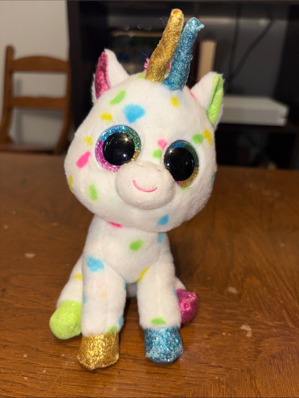 Plush Rainbow-Spotted Unicorn Toy - White with Multicolor Accents